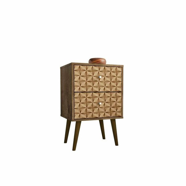 Designed To Furnish Liberty Mid-Century-Modern Nightstand 2.0 w/2 Full Extension Drawers, Rustic Brwn & 3D Brown Prints DE2616405